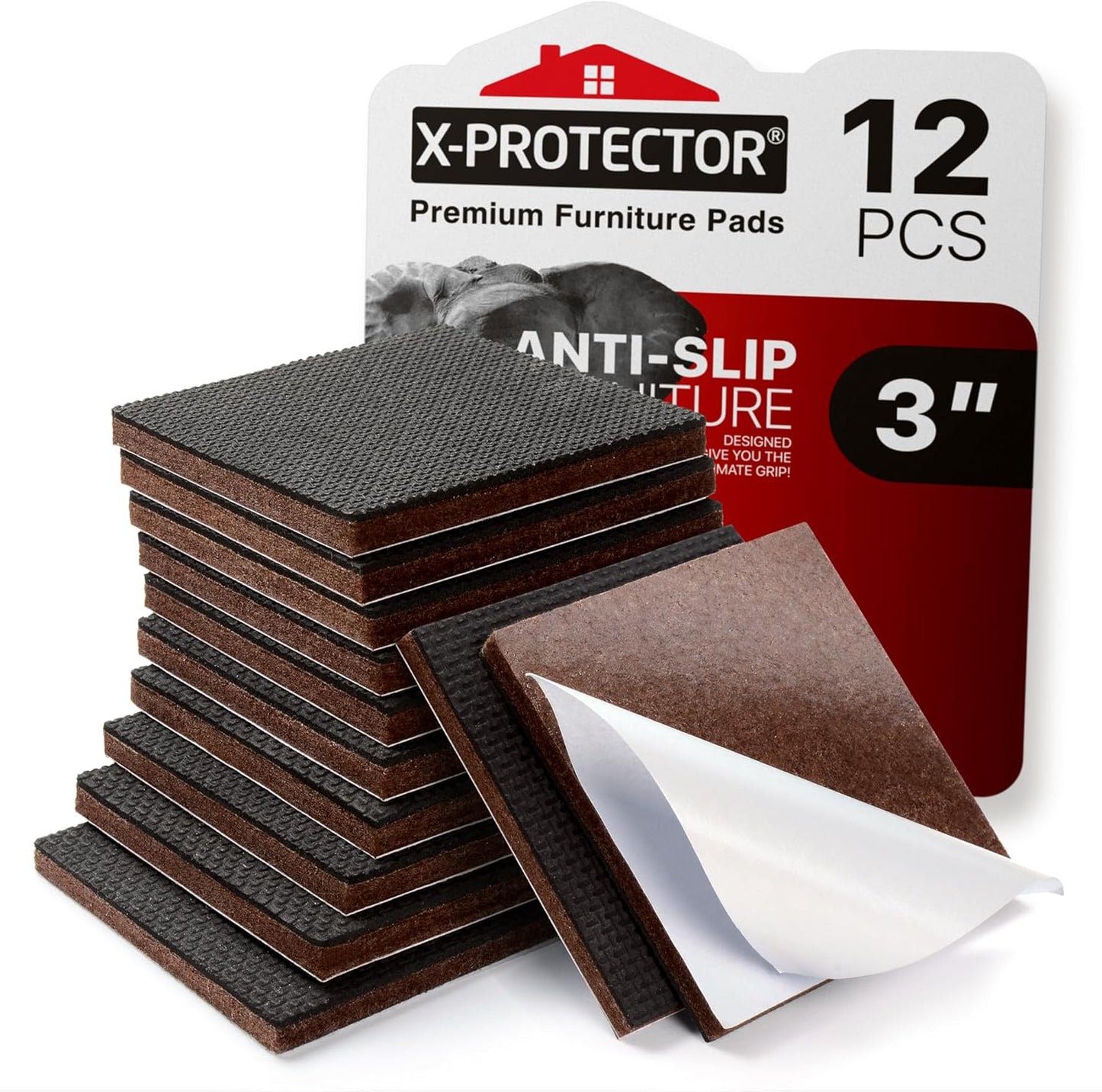 X-PROTECTOR Non Slip Furniture Pads – 12 Premium Furniture Grippers 3"! Best SelfAdhesive Rubber Feet Furniture Feet – Ideal Non Skid Furniture Pad Floor Protectors – Keep Furniture in Place!