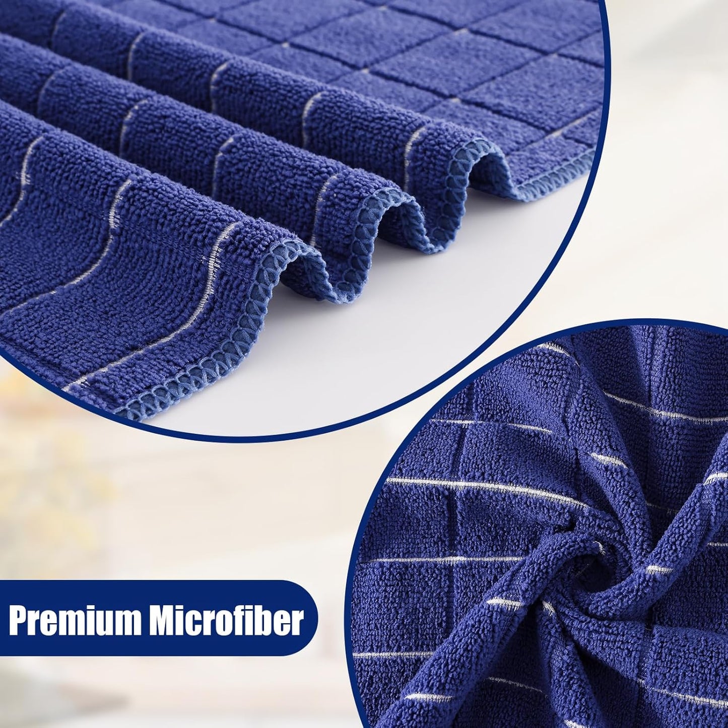 Homaxy Microfiber Kitchen Towels and Dishcloths Set, 12 Pack Soft and Absorbent Dish Hand Towels Bulk, 28 x 16 Inch & 12 x 12 Inch Quick Drying Rags for Washing Dishes, Navy Blue
