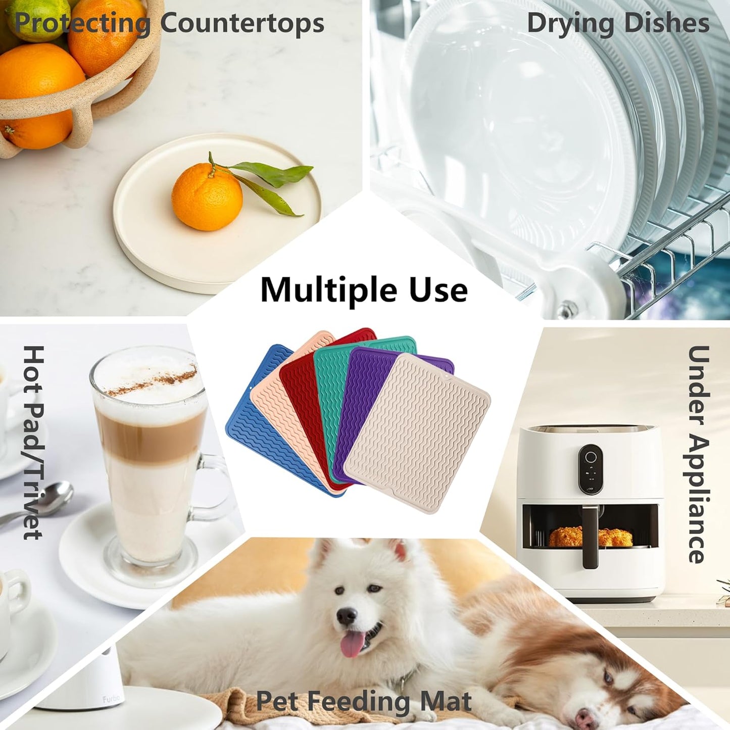 ZLR Silicone Dish Drying Mat for Kitchen Counter, Eco-Friendly Fast Dry Dish Mat, Easy Clean Multi Usage Drying Matt, Heat Resistant Trivet, 12" x 16" Large, Meadow Violet