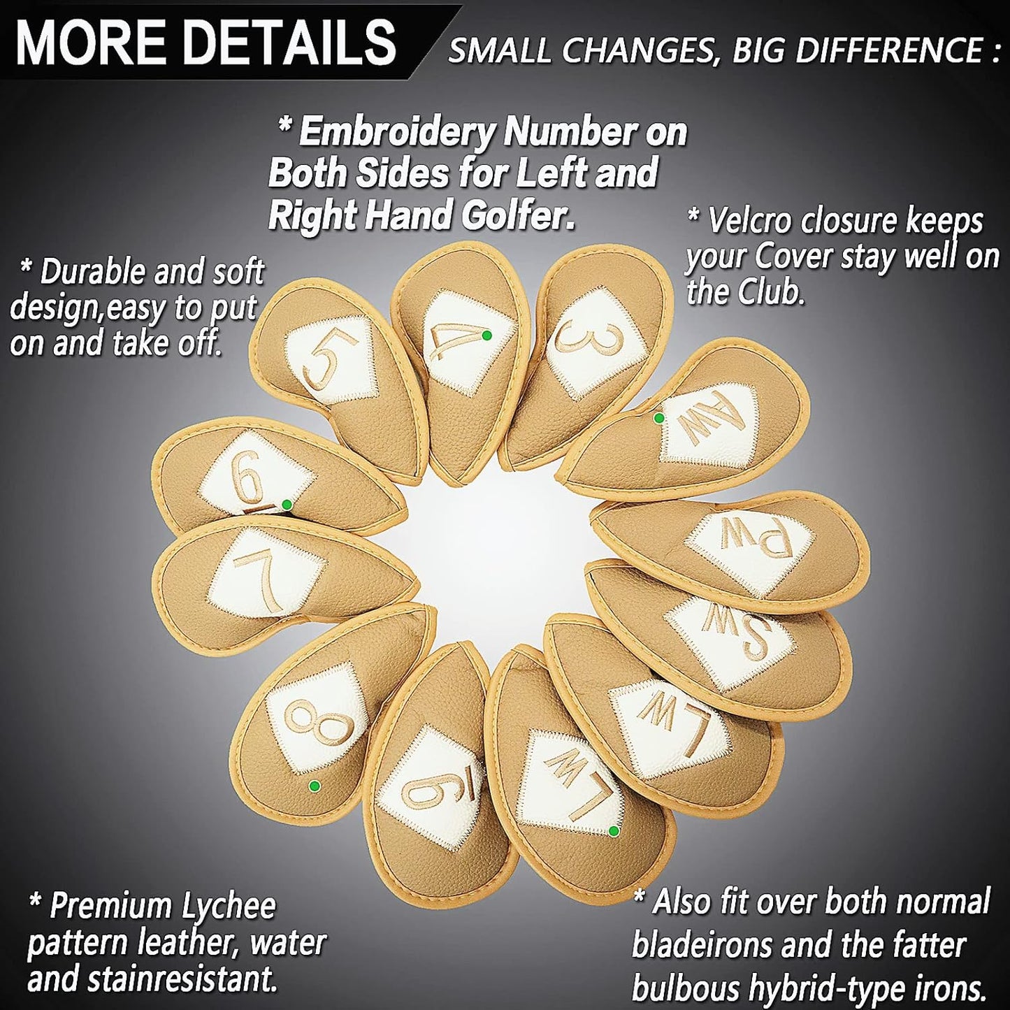 FINGER TEN Premium Synthetic Leather Stylish Iron & Wedge Golf Head Covers Value 12 Piece Set, Embroidered Labels & Fits Most Clubs Gift Set, Travel Protection Accessories