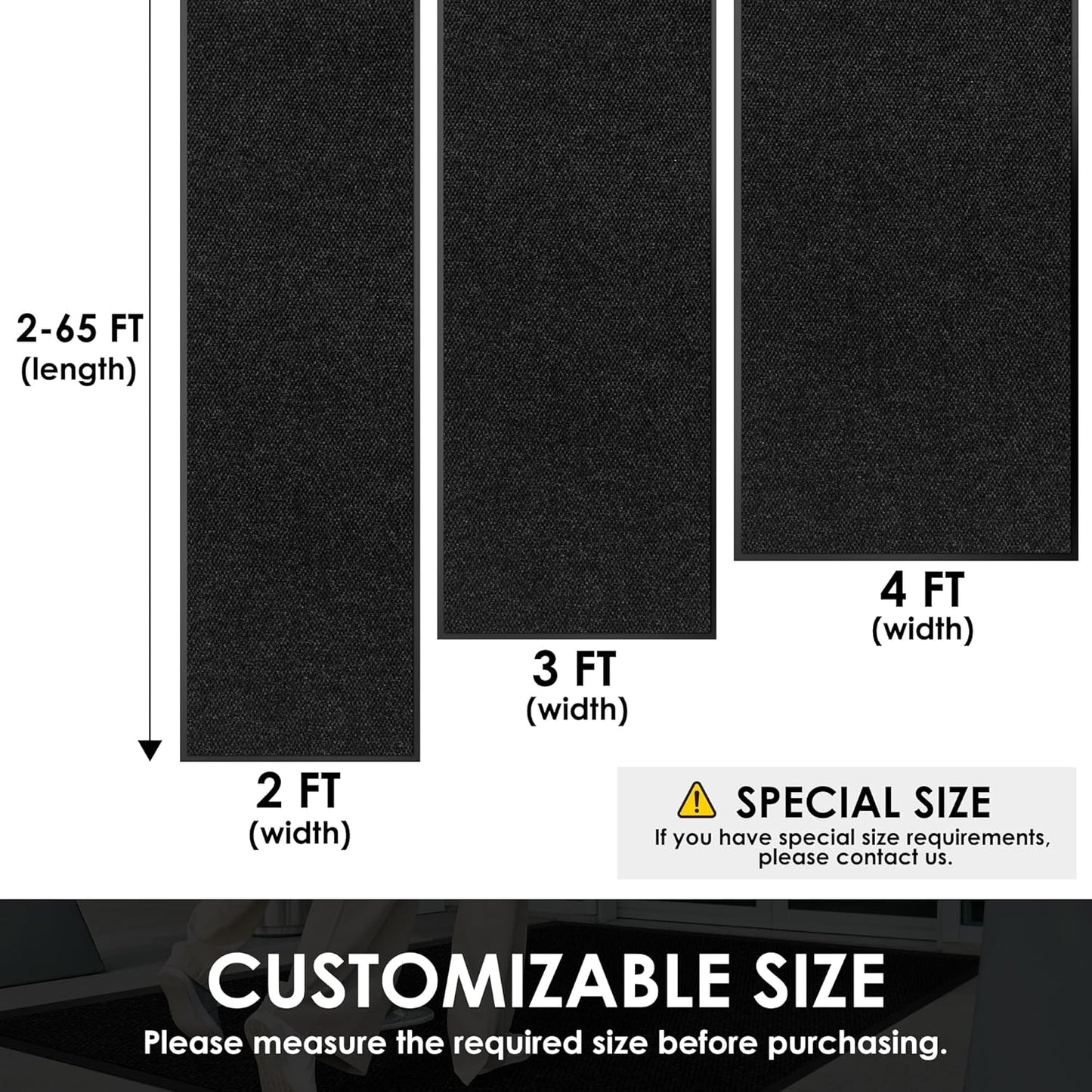 4′ x 13′ Front Door Mat Indoor Outdoor Entrance, Commercial Floor Mat Heavy Duty Dirt Trapper Entryway Doormat, Custom Size Non Slip Rubber Backing Welcome mat, Door Mat for High Traffic Area