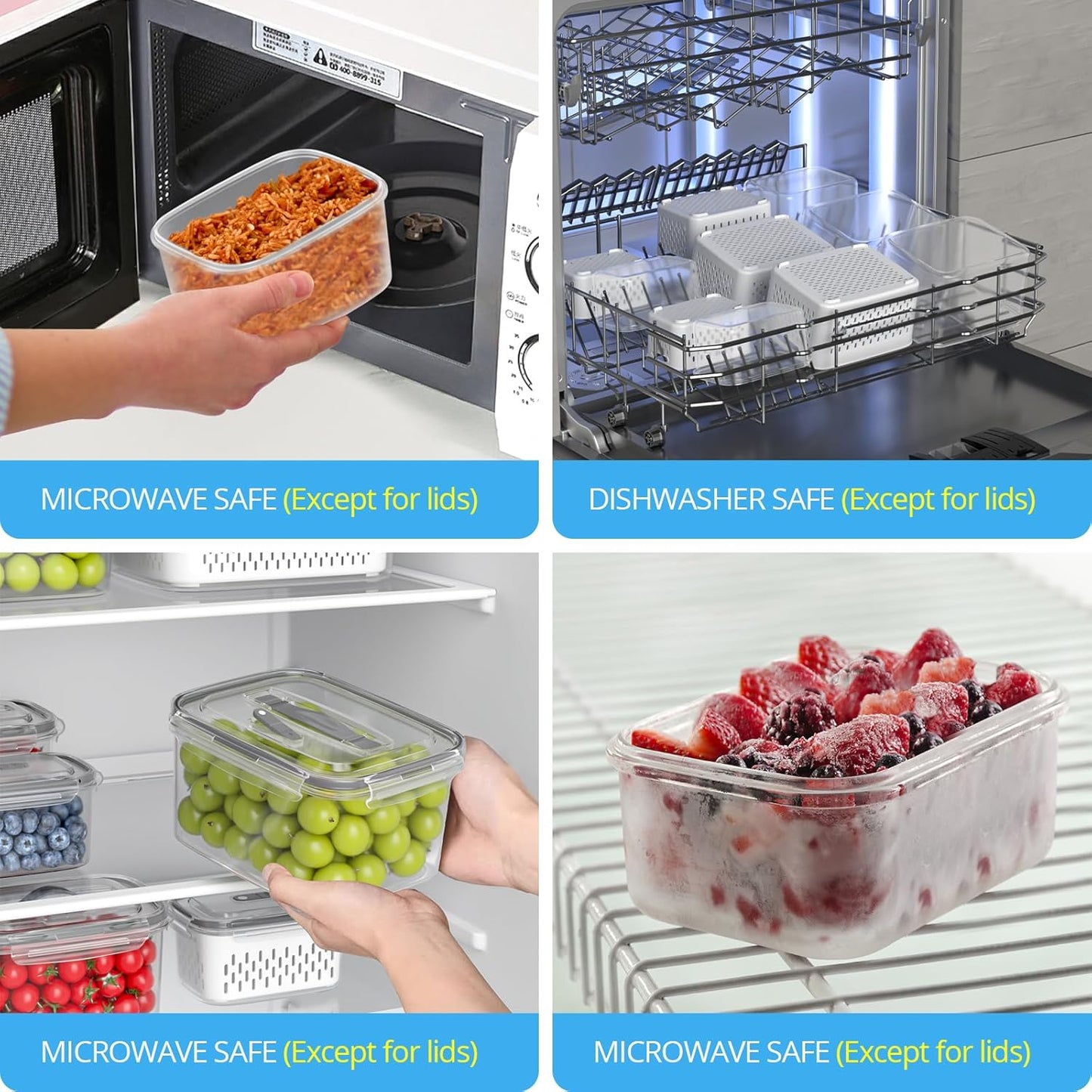 5 Pack Fruit Storage Containers for Fridge - Clear Berry Containers with Colander, Airtight Fridge Organizer Bins with Vent Handle Lids for Refrigerator Organizers and Storage Keep Fresh