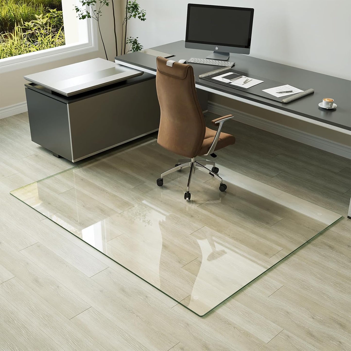 Koonmi Tempered Glass Chair Mat for Hardwood Floors & Carpets, 54" x 72“ Transparent Heavy Duty Office Floor Protector with Noise-Free Gliding Shatterproof for Home Office Desk