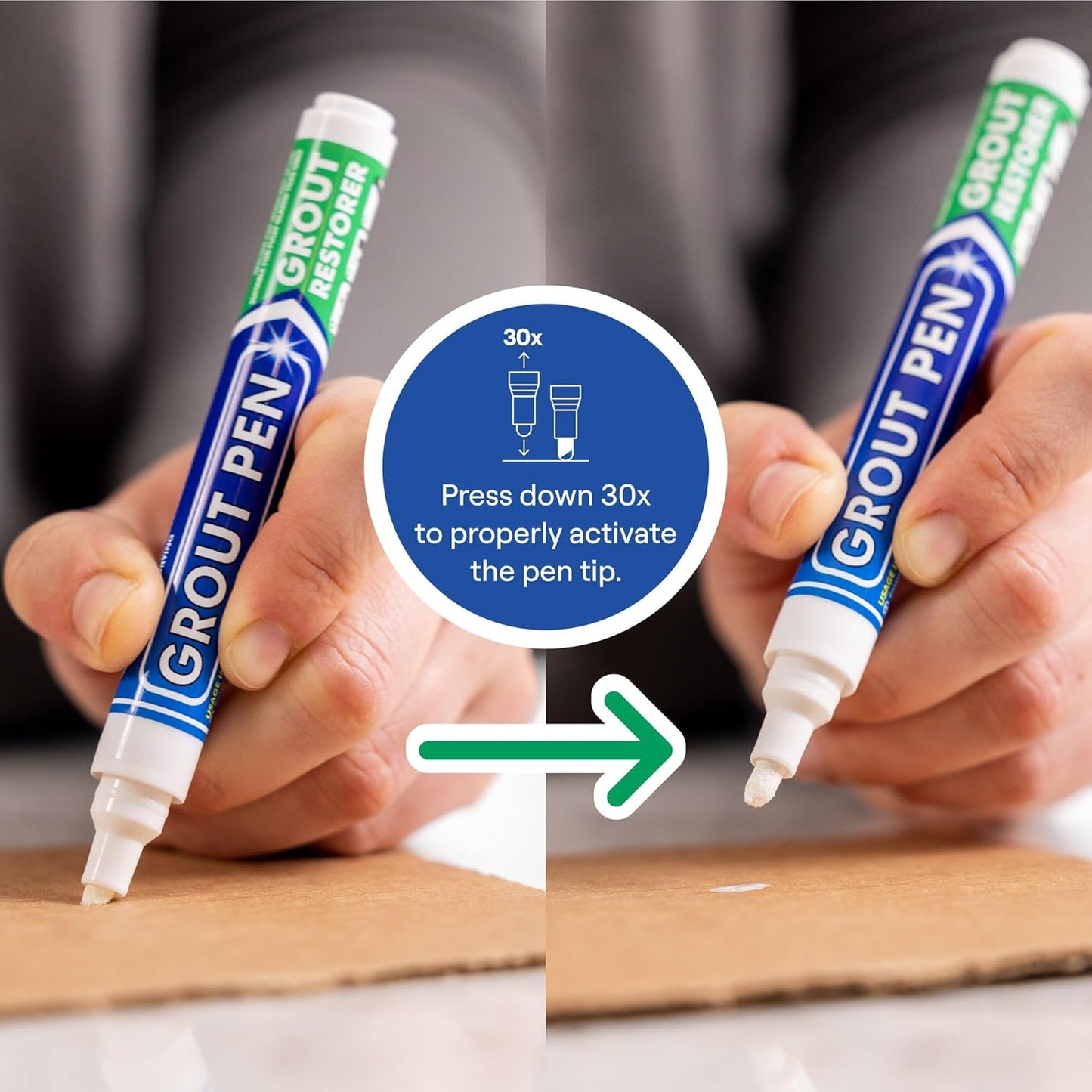 Grout Pen White Tile Grout Paint Marker: Waterproof Tile Grout Colorant and Sealer Pens for Cleaner Looking Floors & Whitener Without Bleach - Narrow 5mm, 2 Pack with Extra Tips (7mL) - White