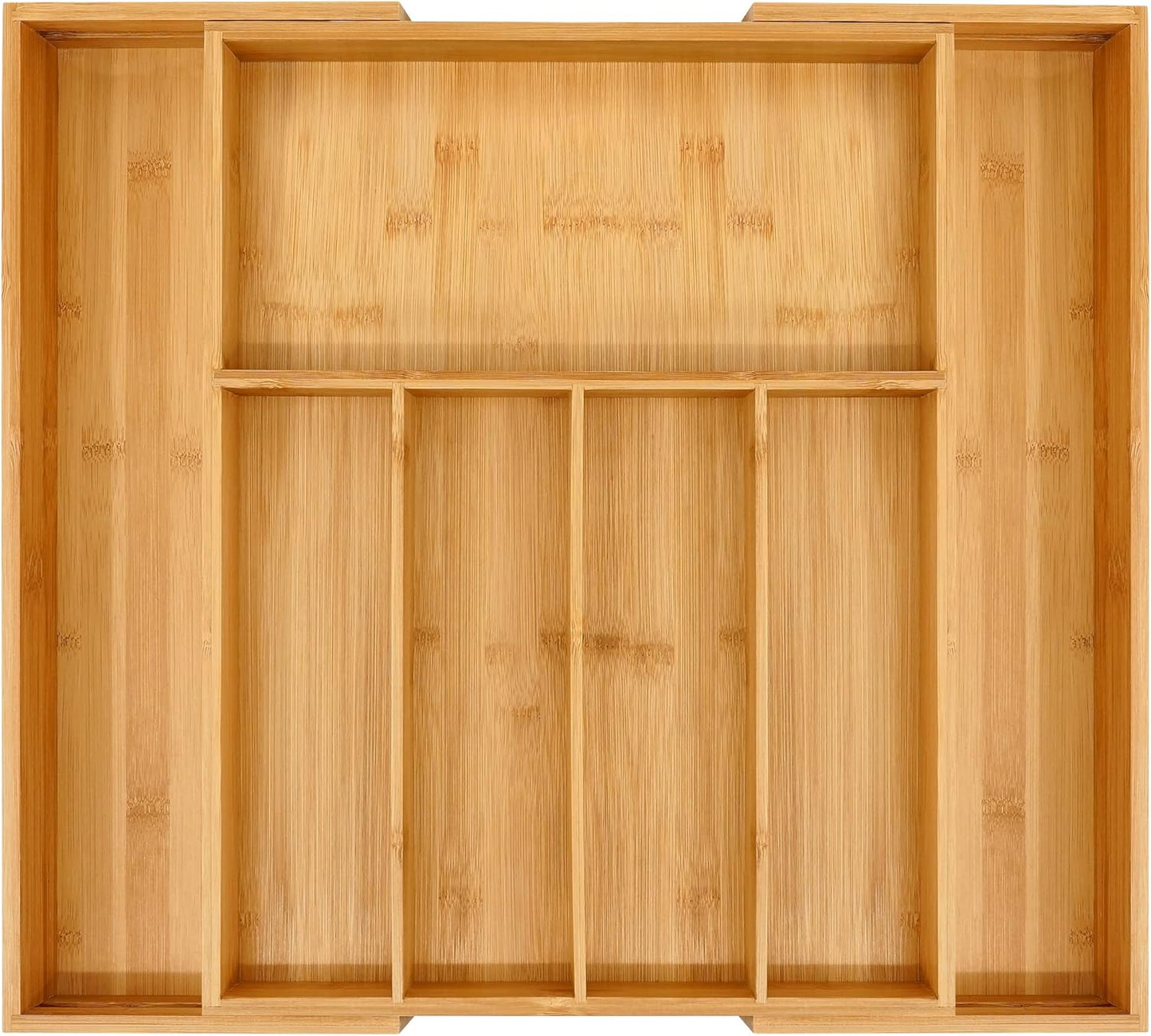 VaeFae Premium Bamboo Drawer Organizer, Expandable Silverware Drawer Organizer, Cutlery Tray with Dividers for Kitchen Utensils (Natural, Large)