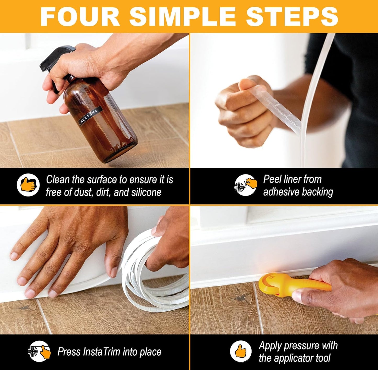 InstaTrim The Original Flexible Trim - 50ft Black 3/4" Wide Caulk Tape - Adhesive Trim with Many Uses Including Caulking for Bathtubs, Sinks, Counters, Tile, Floors - Made in USA