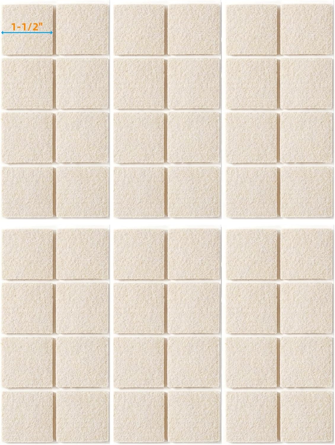 FURNIGEAR Felt Furniture Pads for Hardwood Floors - Self Adhesive Chair Felt Pads, Floor Protector for Furniture Feet, Furniture Sliders Moving Smoothly - Anti Scratch 48 Pcs 1-1/2" Square