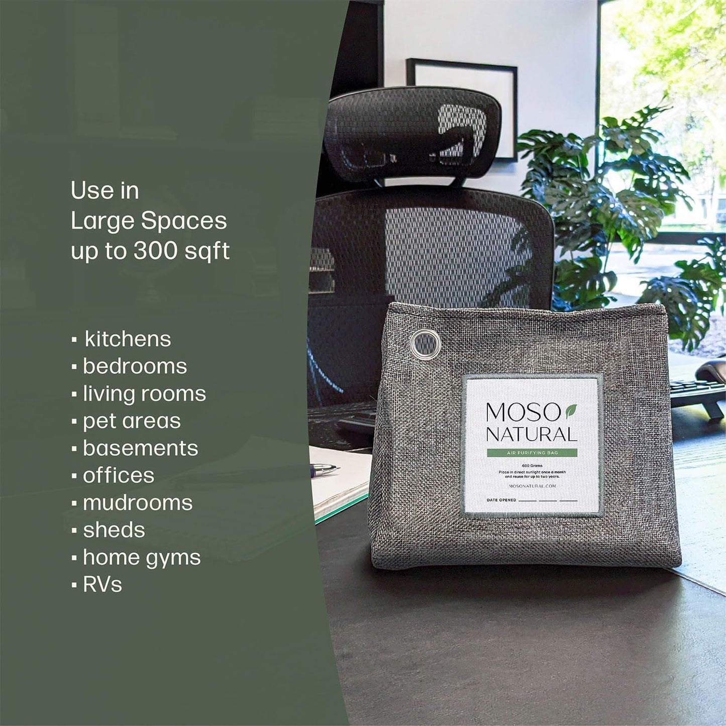 Moso Natural Air Purifying Bag 600g (3 Pack) Premium Bamboo Charcoal Odor Absorber | Pet Odor Eliminator for Home | Room Deodorizer for Large Spaces, Bedroom, Kitchen, Basement | Charcoal Bags