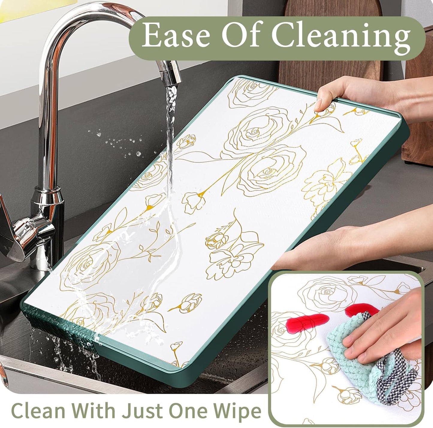 Shelf Liners for Kitchen Cabinets 17.5in x 20FT Non Adhesive Drawer Liner Gold Floral Thickened Shelf Liner Paper Strong Non-Slip Easy to Clean for Tool Box Refrigerator with Knife and Tape Measure