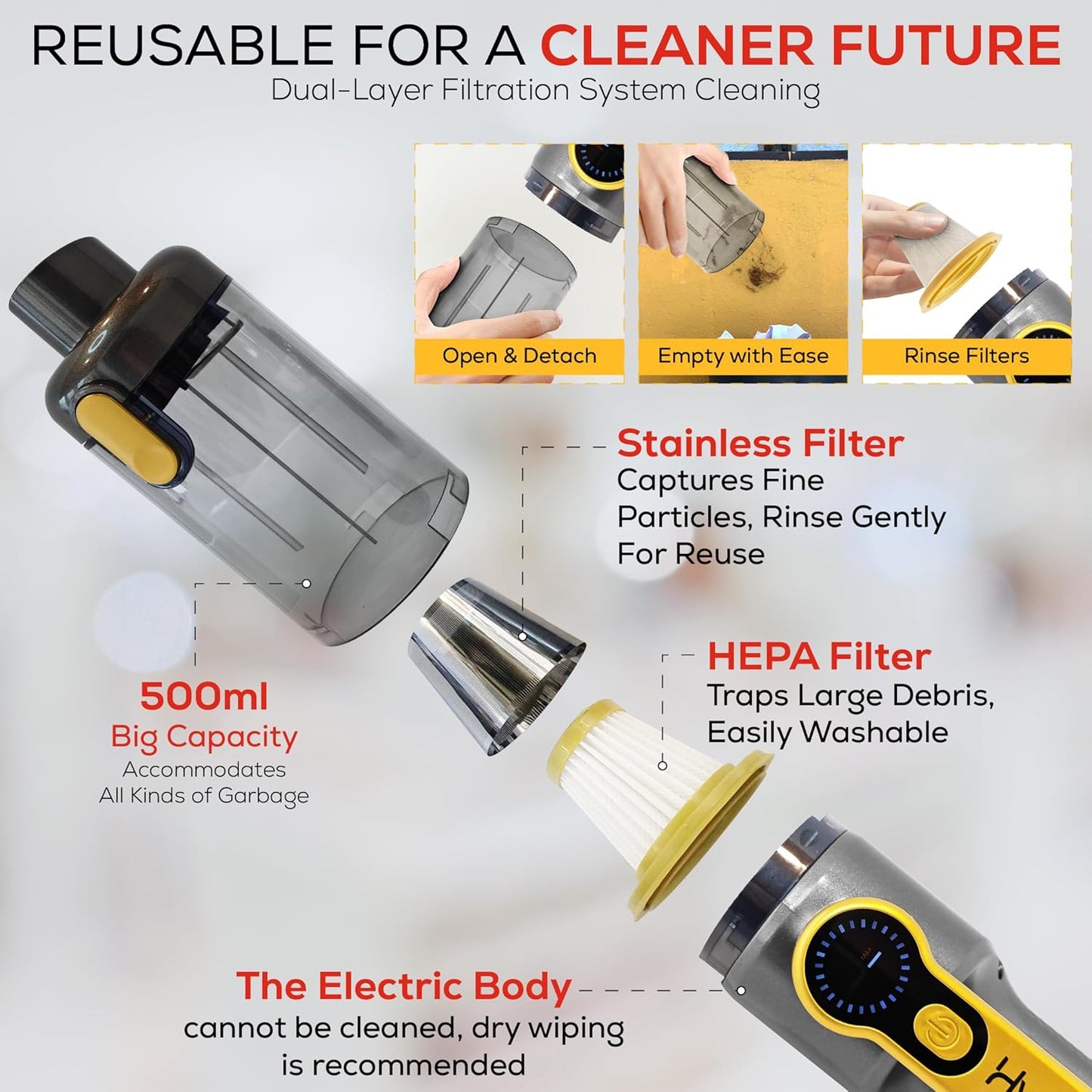 Car Vaccum Cleaner - 2 in 1 Handheld, High Power, Portable Vaccum Cordless & Corded + Blower with 18500Pa Suction - Fast USB-C Rechargeable Hand Vacuum for Home, Office, Pets & Auto Detailing