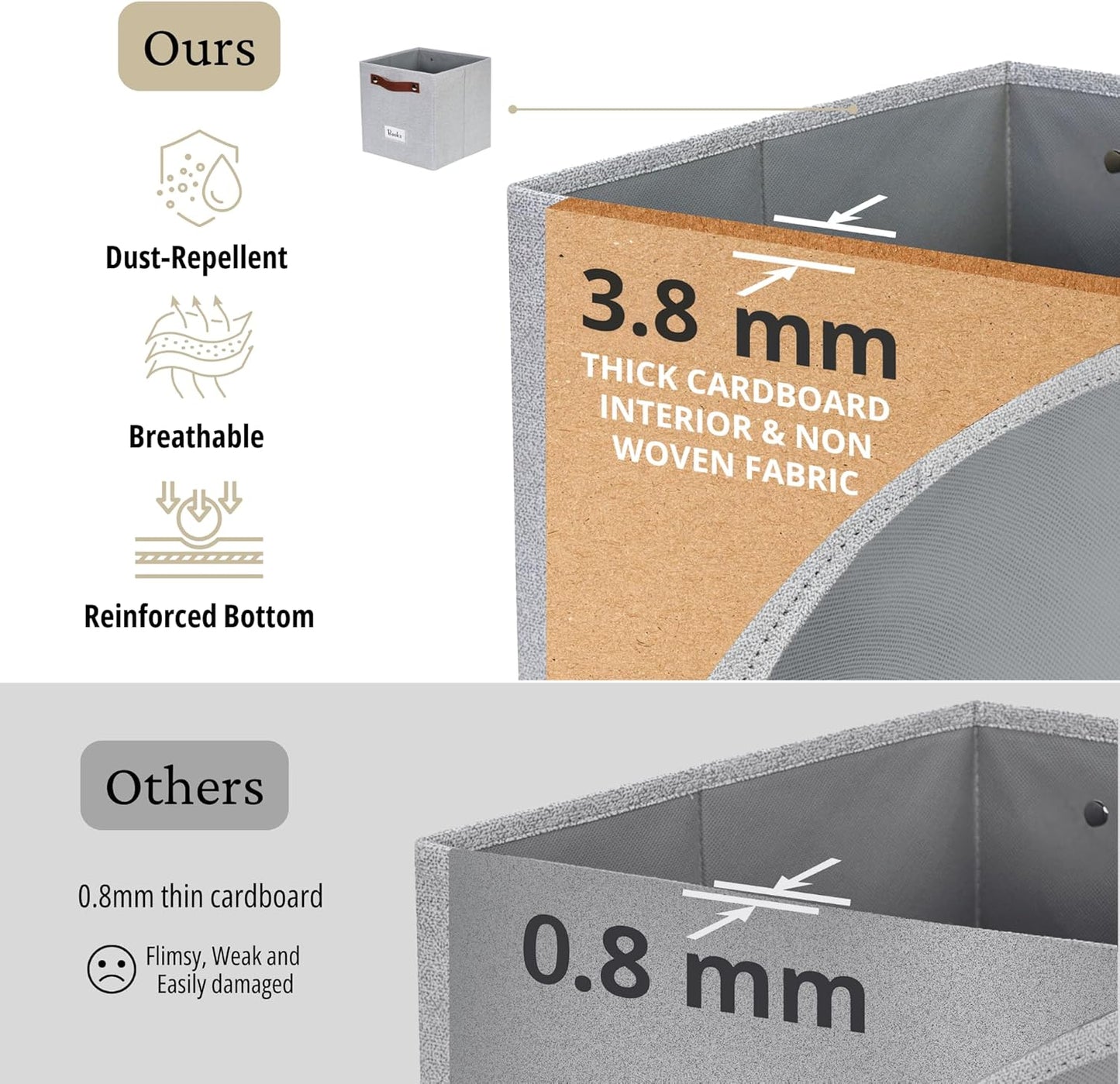 DECOMOMO Storage Bins, Cube Storage Bin with Labels, Fabric Storage Cubes for Shelves (11" / 6pcs, Light Texture Grey)