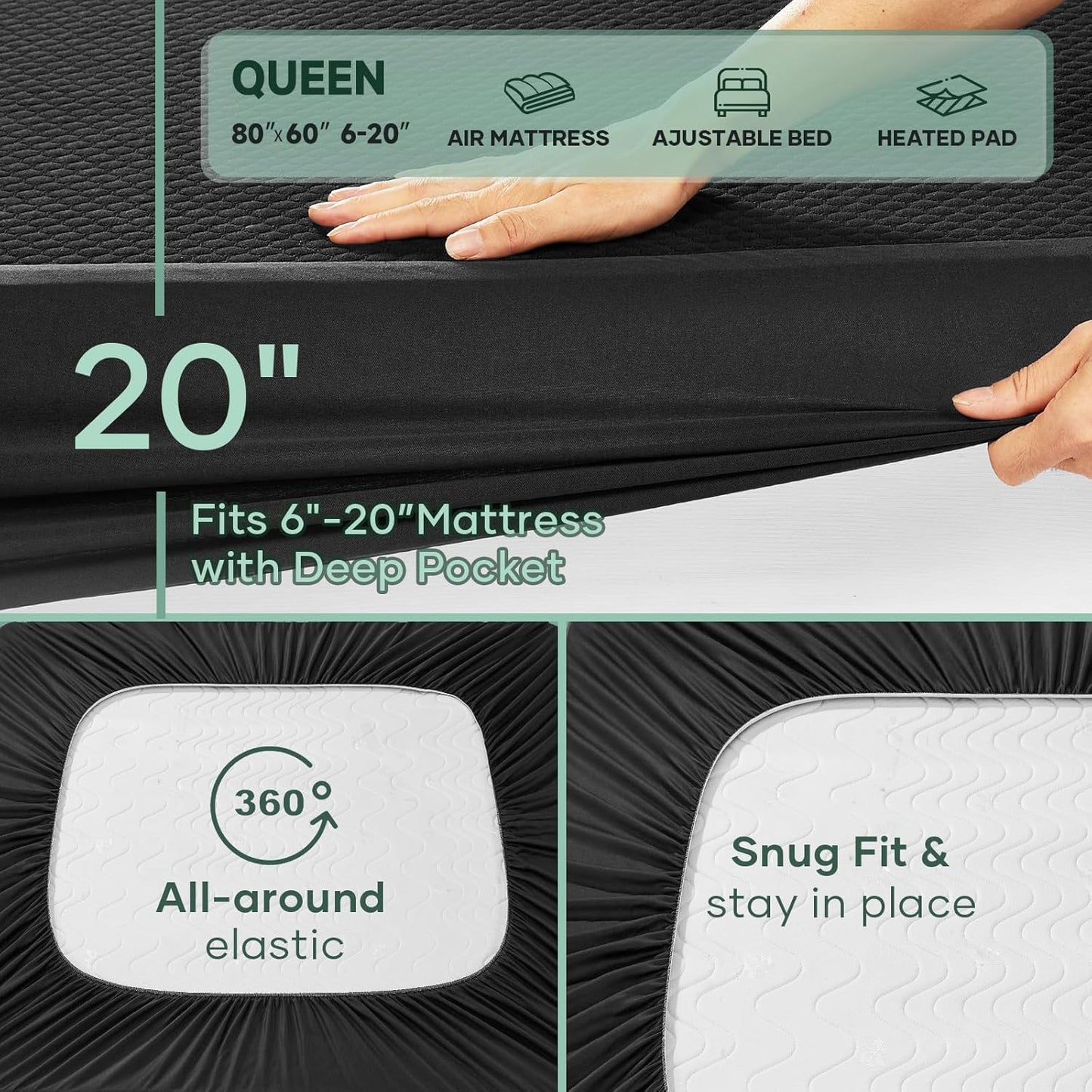 OhGeni 100% Waterproof Mattress Protector, King-Gray Size Mattress Pad, Fits 6"-20" Mattresses with Deep Pocket, Cooling, Breathable Fitted Sheets, Soft Bed Cover, Noiseless, Machine Washable