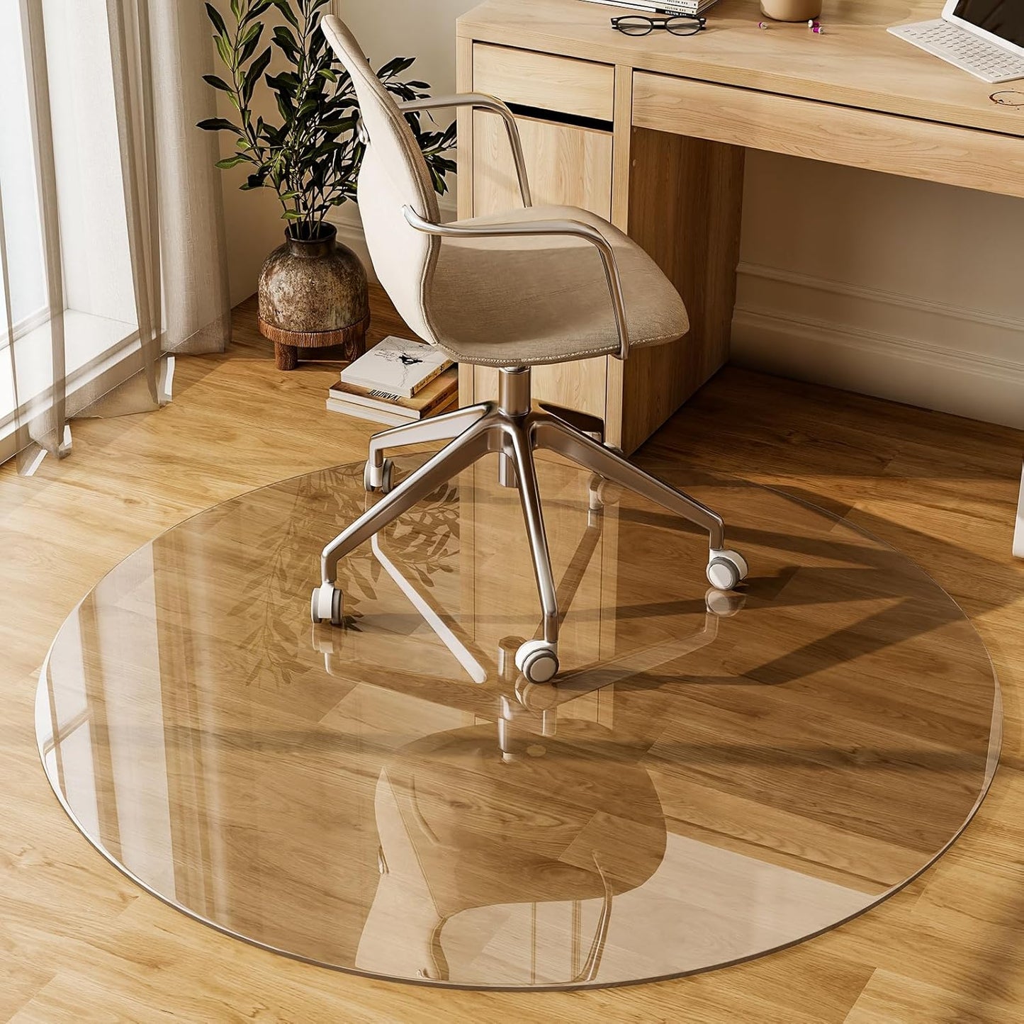 GLSLAND Round Tempered Glass Floor Mat - 55" Office Chair Mat for Carpet Clear Glass Mat 1/5" Thick for Hardwood Floor/Carpeted Floors