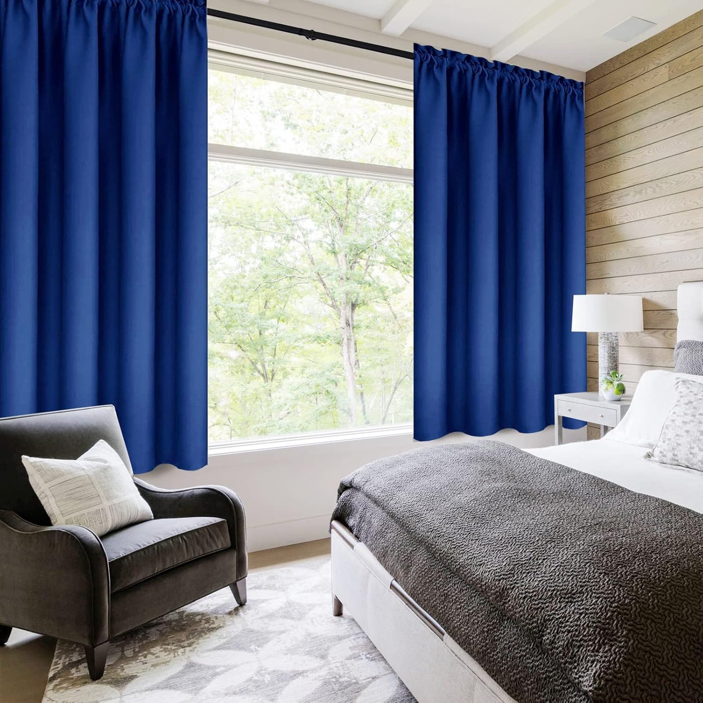 DWCN Blackout Curtains Room Darkening Thermal Insulated Bedroom Curtains Window Curtain Panels, 42 x 45 inches Long, Set of 2 Classic Blue Rod Pocket Drapes