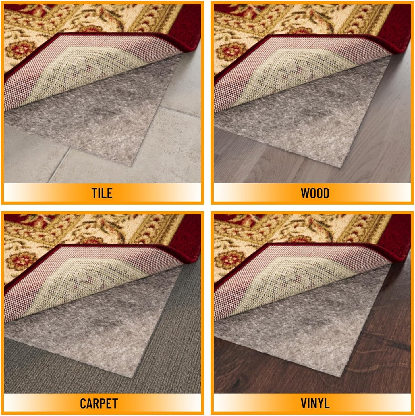 Ottomanson 3' x 9' Non-Slip Rug Pad Gripper 1/4 Inch Thick Dual Surface Felt + Rubber Gripper - Safe for All Floors, Brown