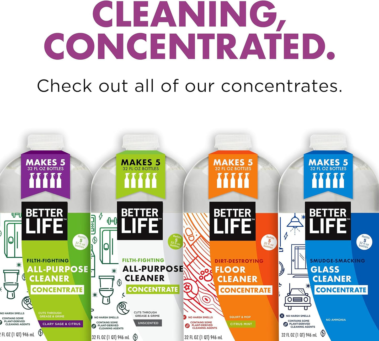 Better Life All Purpose Cleaner Concentrate- Multipurpose Home and Kitchen Cleaner for Glass, Countertops, Appliances, Upholstery & More - 32oz Clary Sage & Citrus Concentrate