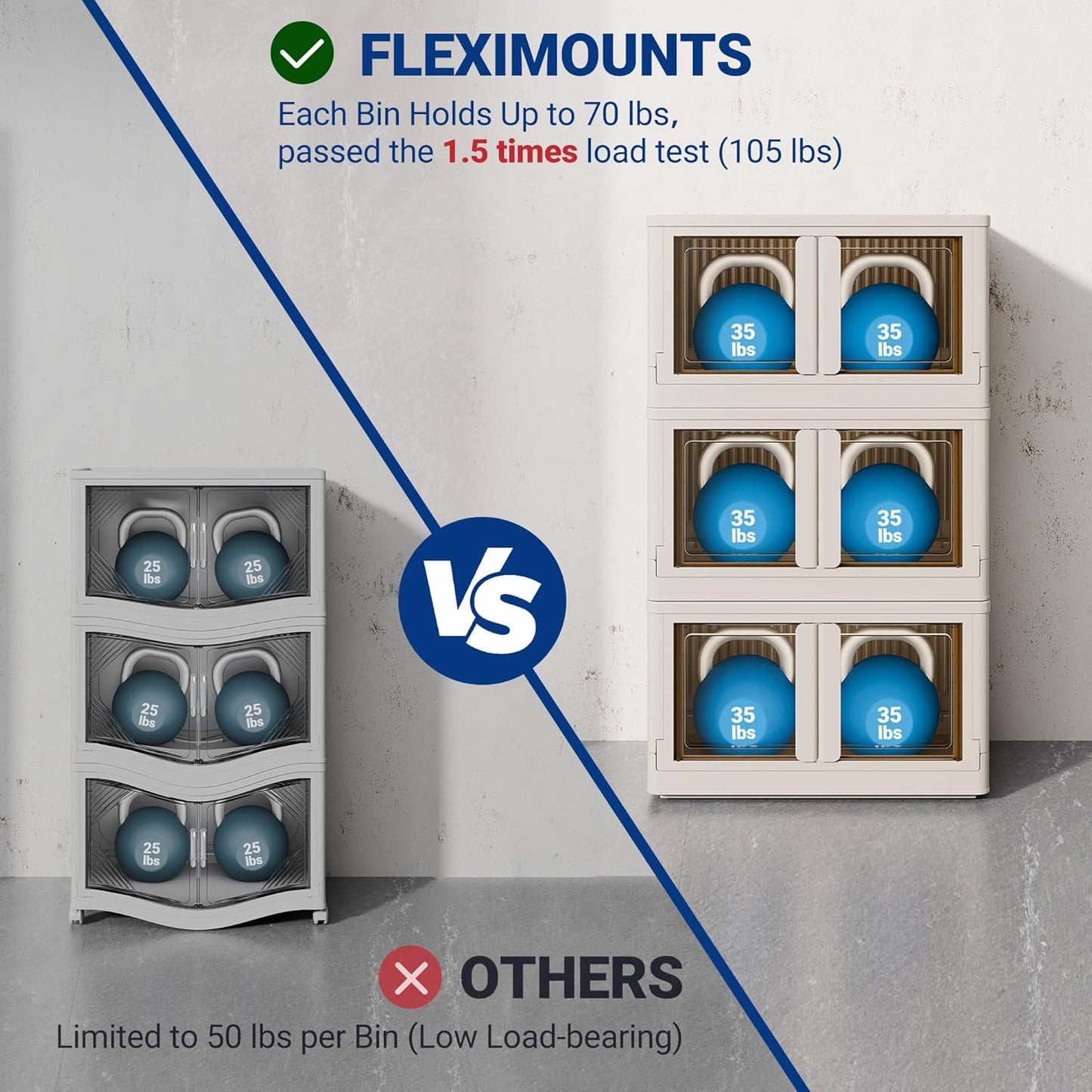 FLEXIMOUNTS 152 QT Stackable Storage Bins With Lids, Collapsible Plastic Storage Bins, Closet Organizers and Containers with Doors and Built-in Wheels For Home, 2 Pack Cubes, Milky White