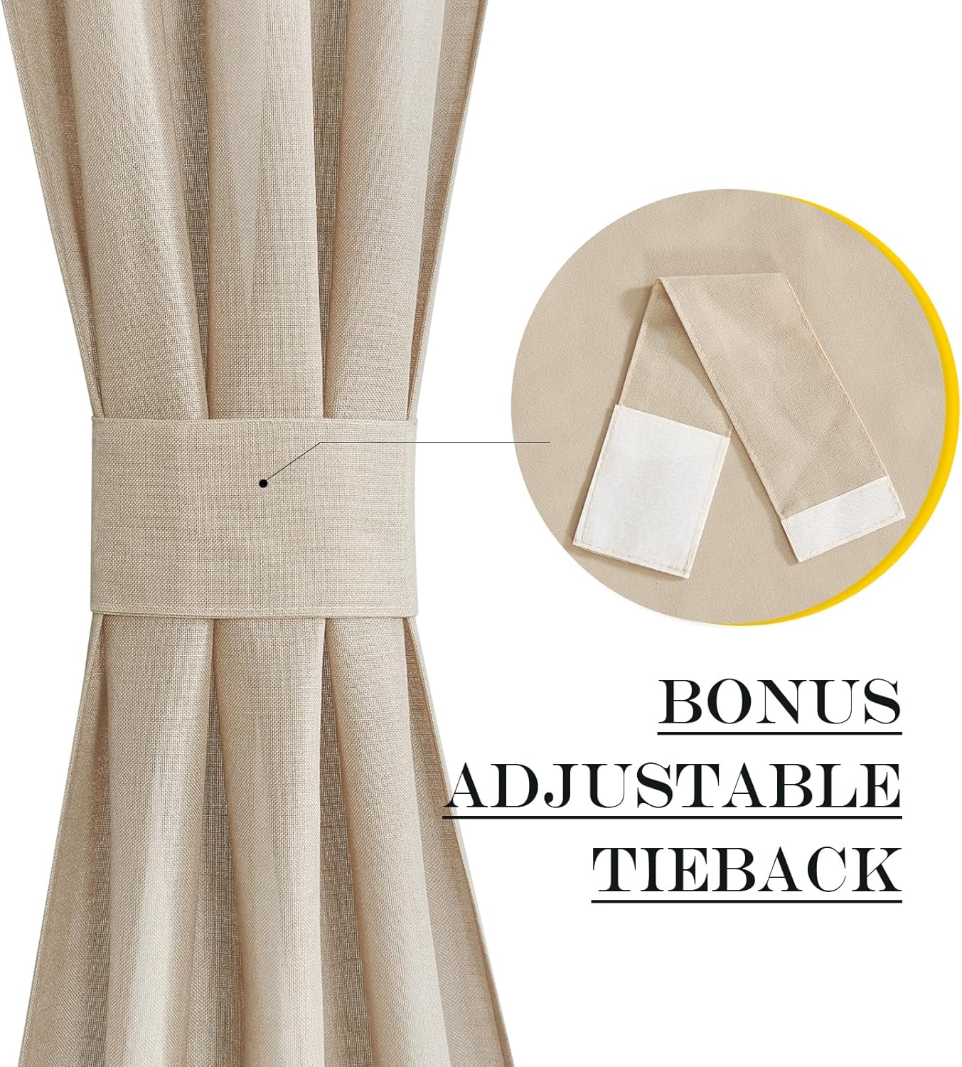 NICETOWN Glass Door Curtain Panel for French Door, Elegant Light Flitering Linen Curtains 40 inches Long for Bedroom Privacy Front Back Shade with Tieback, 1 Panel, 52 inches Wide, Angora