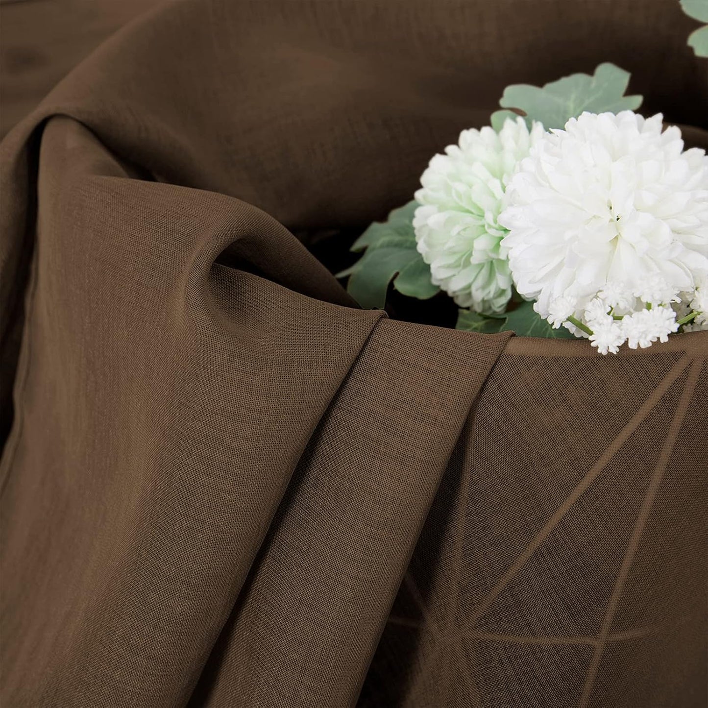 Tollpiz Short Sheer Tier Curtains Linen Textured Half Kitchen Curtain Sheers Light Filtering Rod Pocket Voile Small Curtain for Bathroom, 25 x 24 inches Long, Brown, Set of 2 Panels