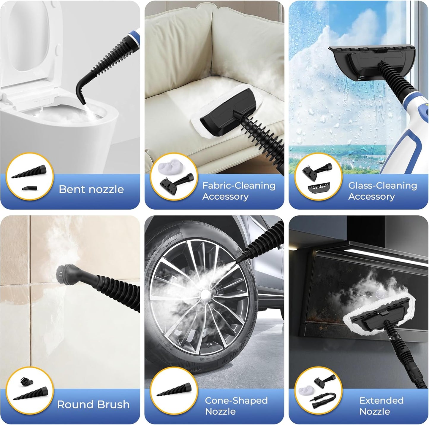 Steam Cleaner, Handheld Steam Cleaner for Home, Pressurized Steamer for Cleaning Carpet, Floor, Upholstery and Car, 13ft Extra-long Power Cord & 11 Multi-Purpose Accessories