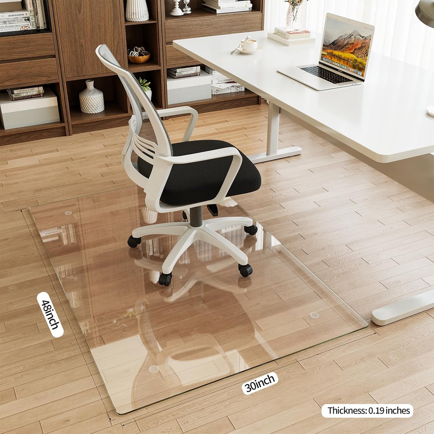 [Tempered Glass] 30" x 48" Glass Chair Mat, 1/5" Thick Office Chair Mat for Carpet or Hardwood Floor, Heavy Duty Hard Chair Mats with Round Corner and Polished Edge, Carpeted Floor Protector