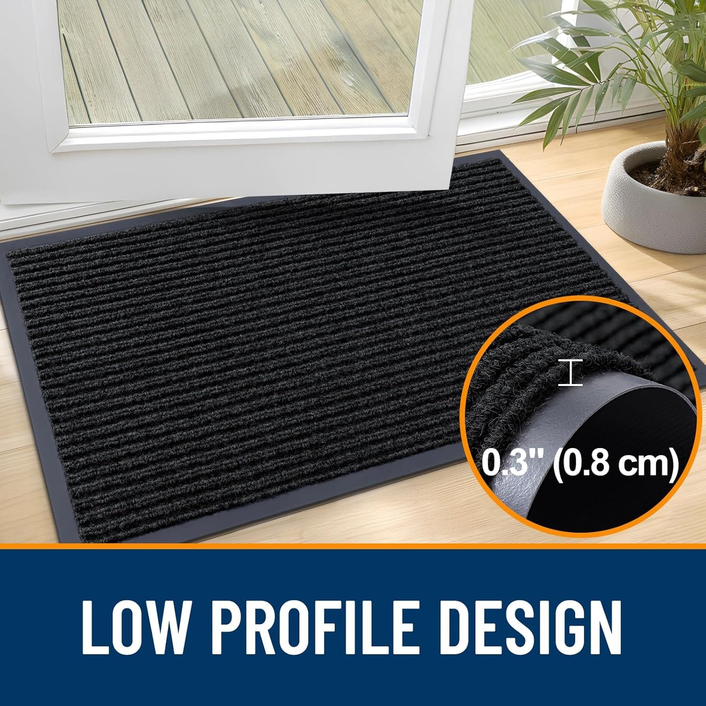 OLANLY Front Door Mat Indoor Outdoor Entrance, Waterproof Heavy Duty Doormat, Fade Resistant, Low Profile, Easy Clean Patio Porch Welcome Floor Mats for Entry, 59x35, Black