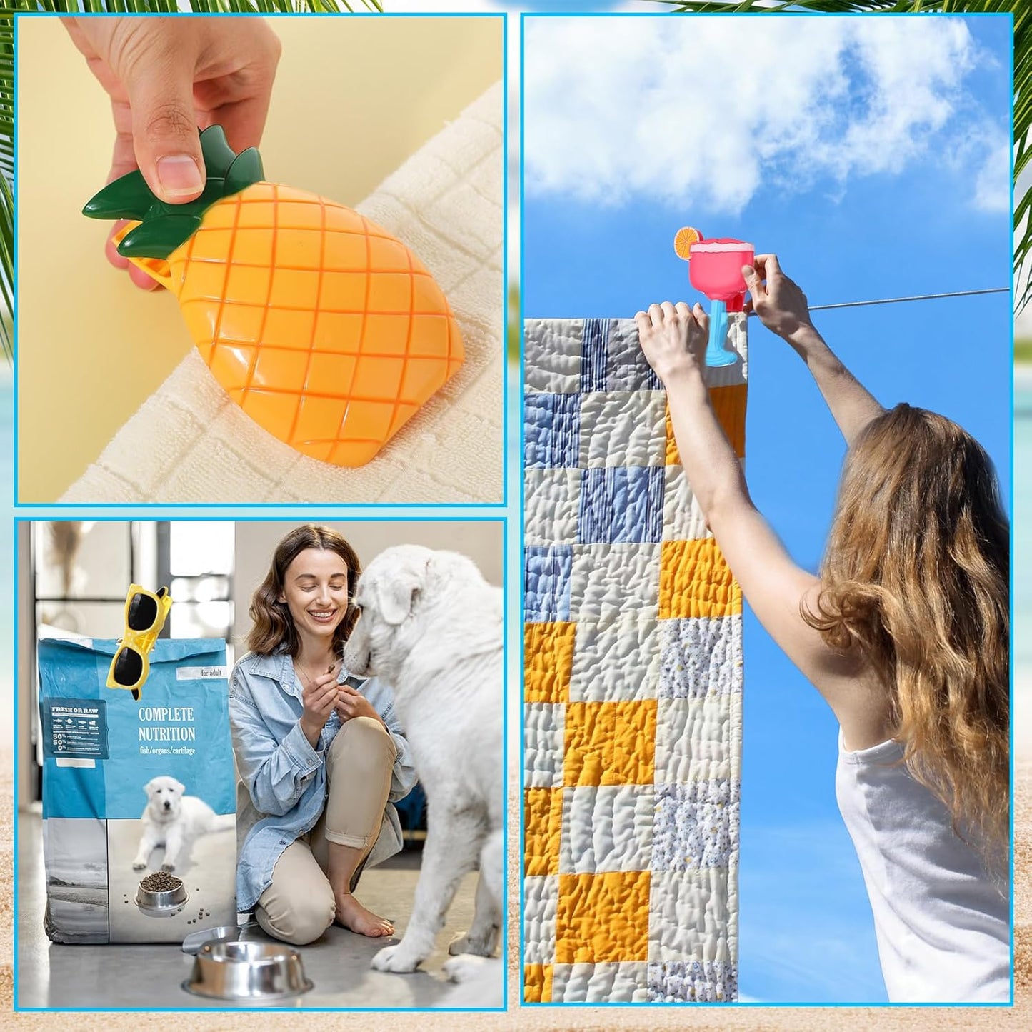 Sieral 8 Pcs Beach Towel Clips Beach Chair Pool Clips for Chairs Plastic Windproof Holder Funny Decorative Clothespins for Patio Accessories Summer, 4 Styles(Cool Style)