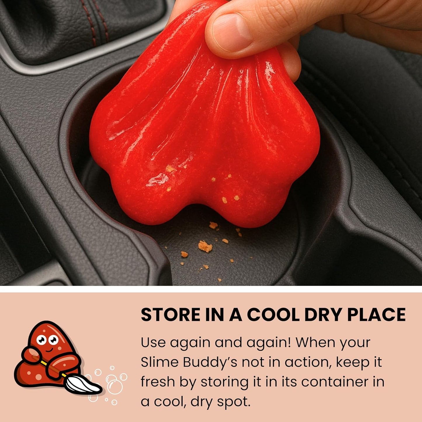 Slime Buddies Car Cleaning Gel Putty - Strawberry Scented Interior Detailing Tool for Cup Holders, Air Vents & Keyboard - Reusable Auto Detailing Accessories - Dust Remover Goop - Gifts for Men Women