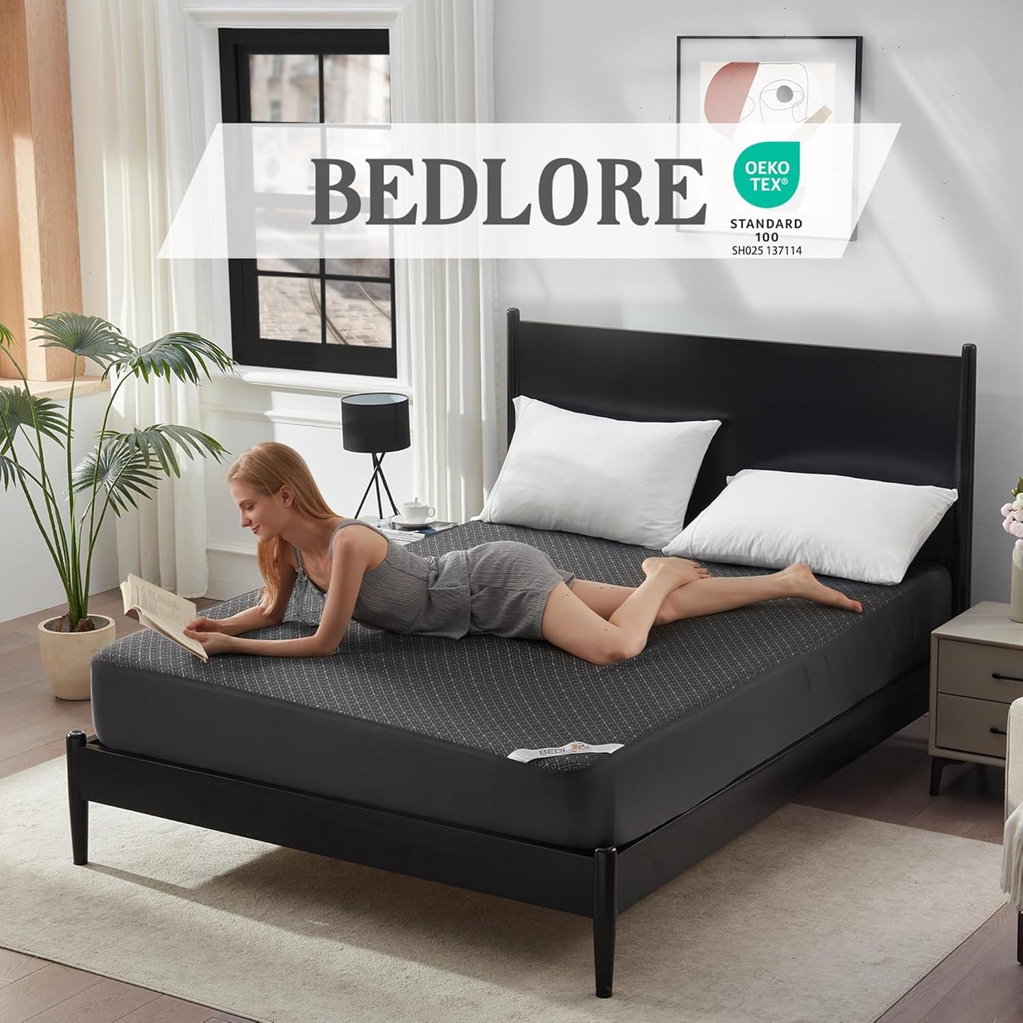 BEDLORE King Mattress Protector, Waterproof Noiseless Mattress Cover with Deep Pocket for 6-18 inches Mattress, Soft Breathable Mattress Pad Machine Washable (Dark Gray)