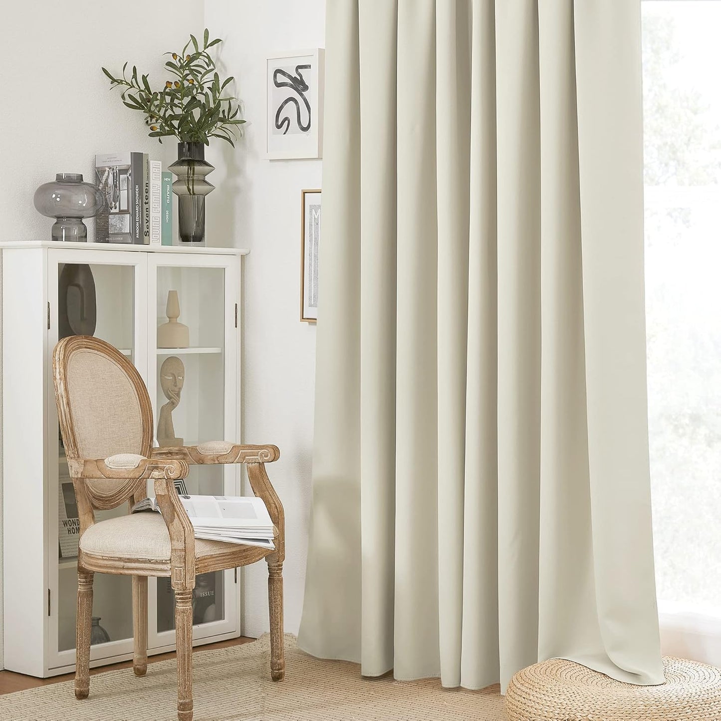 RYB HOME Curtains for Bedroom 72 inches Long, Blackout Thermal Insulating Window Treatment Drapes for Living Room Bathroom Basement Laundry Classroom, W 34 x L 72, Beige, 2 Panels
