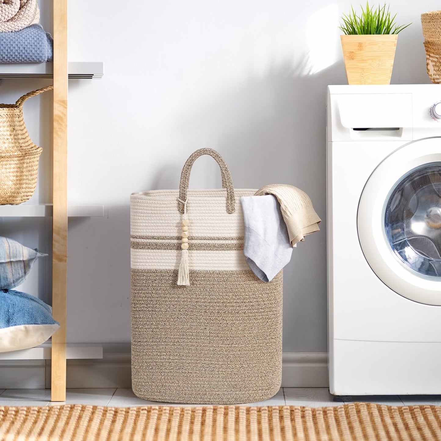 Woven Laundry Basket for Clothes, 65L Large Rectangle Laundry Hampers, Nursery Storage Basket for Toys, Tall Dirty Clothes Hamper for Bedroom Aesthetic, Bathroom, Laundry Room