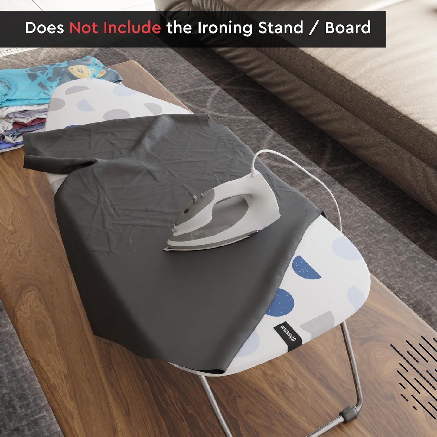 Encasa XO Ironing Board Cover and Pad 28"x12" - Thick 3mm Felt Padding, Drawstring Tightening & Lock, Easy Fit, Scorch & Stain Resistant, Fits Mini Ironing Board - Blue Moon
