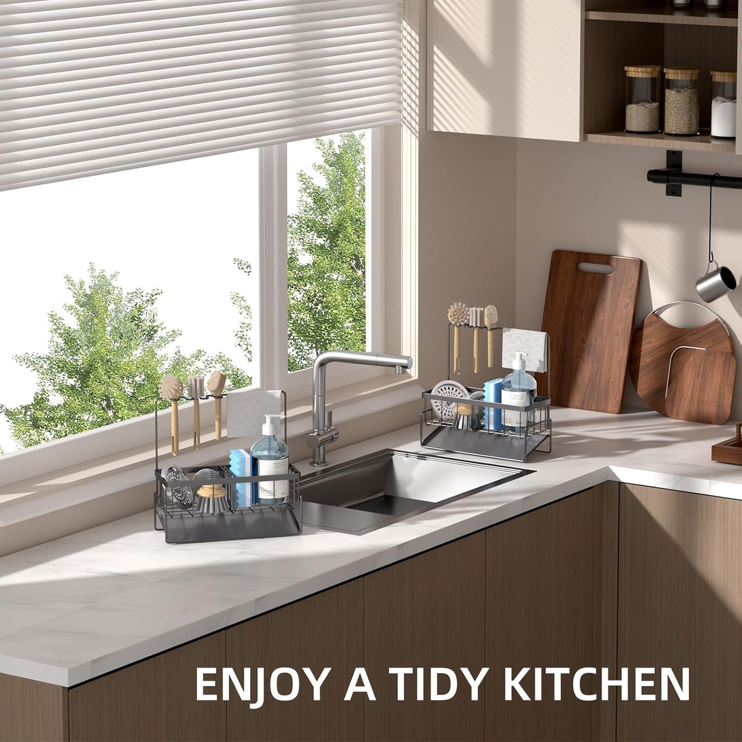 NET MEYA Sponge Holder for Kitchen Sink,Stainless Steel Sink Caddy with Dish Brush Holder,Kitchen Sink Organizer Countertop Sink Holder,Dish Soap Holder for Kitchen Sink Organizer