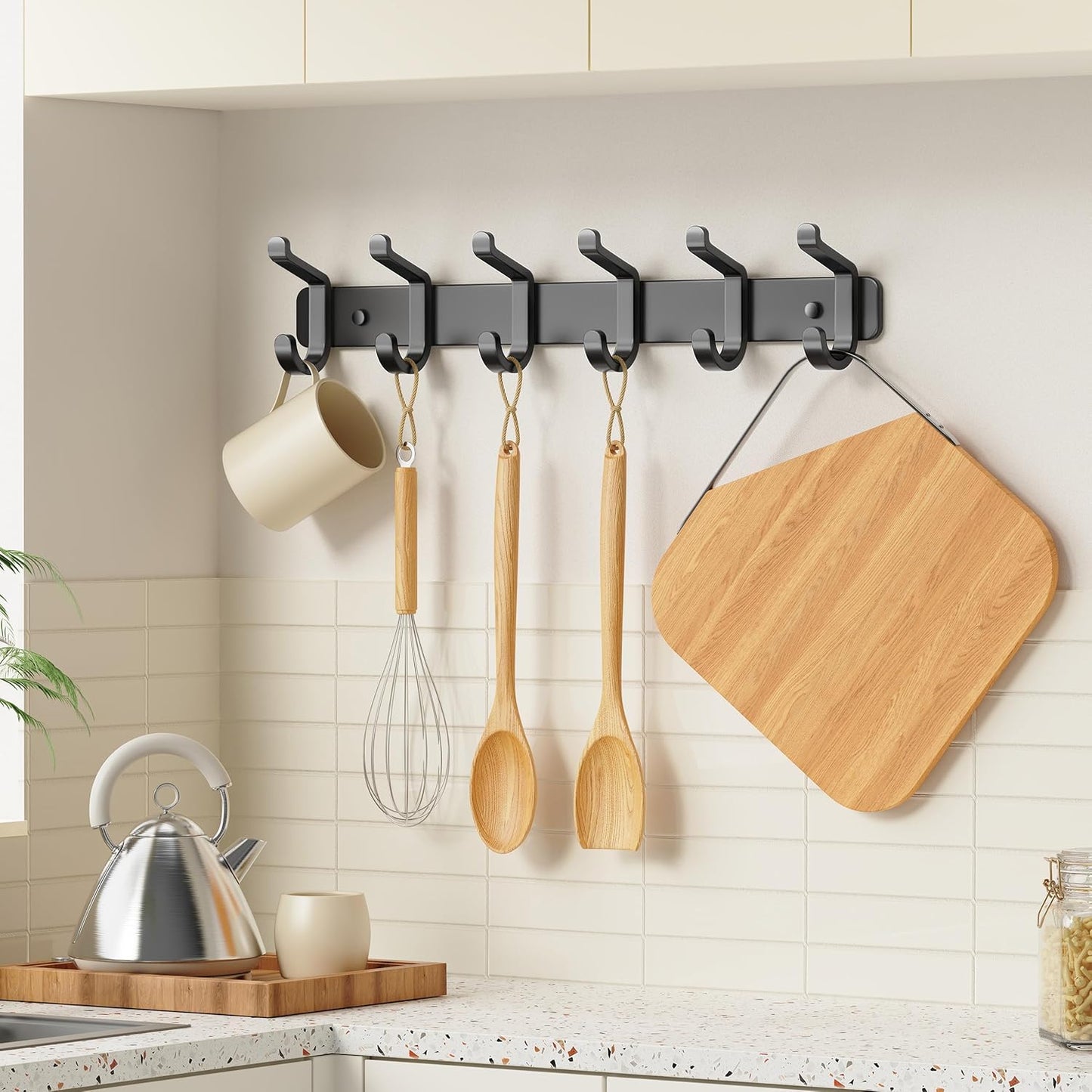 Coat Rack Wall Mounted Heavy-Duty: Metal Coat Hanger 6 Hooks for Hanging Hat, Clothes, Robe, Keys, Backpack, Bathroom Towels, Jacket, Purse - Closet, Door, Entryway, Mudroom (Black, 2 Pack)