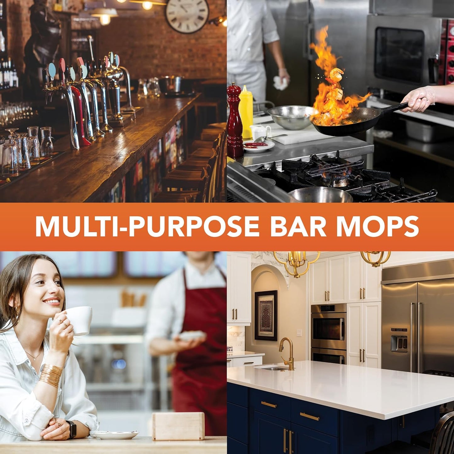 Arkwright Qwick Wick Bar Mop Towels - (Pack of 12) 100% Cotton Quick Dry Dishcloths, Super Absorbent Multipurpose Cleaning Rags for Restaurants, Kitchen, Bathroom, Hotel, 16 x 19 in, Green Stripe