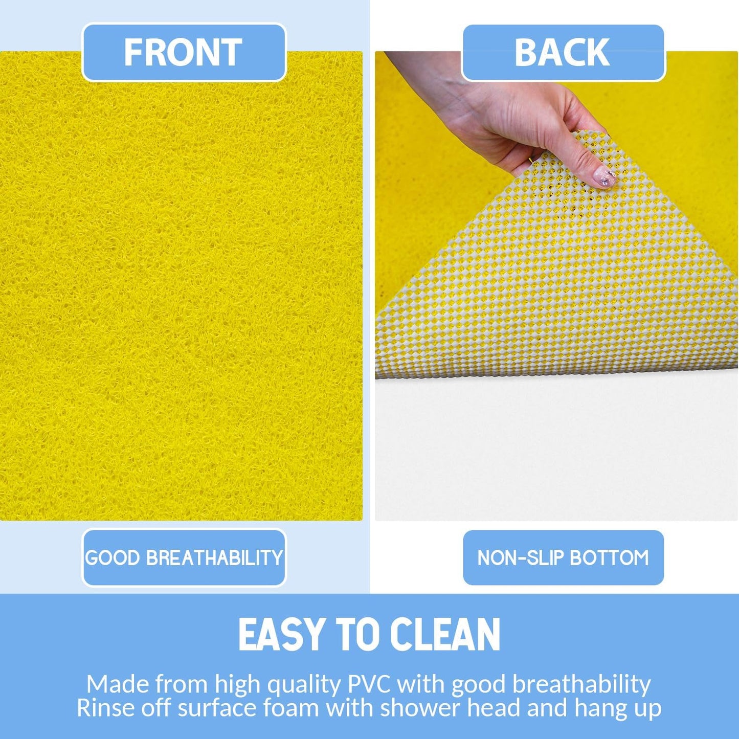 Non-Slip Bathtub Mat, Anti Slip Shower Mat, Fast Drying Bathtub Mats, Foot Scrubber Mat, Anti Slip Mat for Tub, Floor, Bathroom, Kitchen, Home, Hotel (Yellow 24"×16")