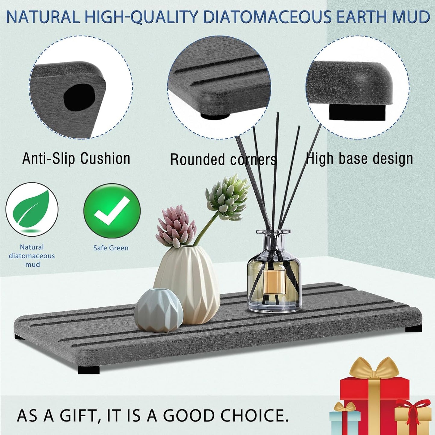 3PCS Water Absorbing Stone Tray, DryingNeat Diatomite Stone Sink Tray, Instant Dry Sink Coasters, Kitchen Sponge Hand Soap Holder, Countertop Fast Drying Counter Trays,8 * 4inch and 4 * 4inch