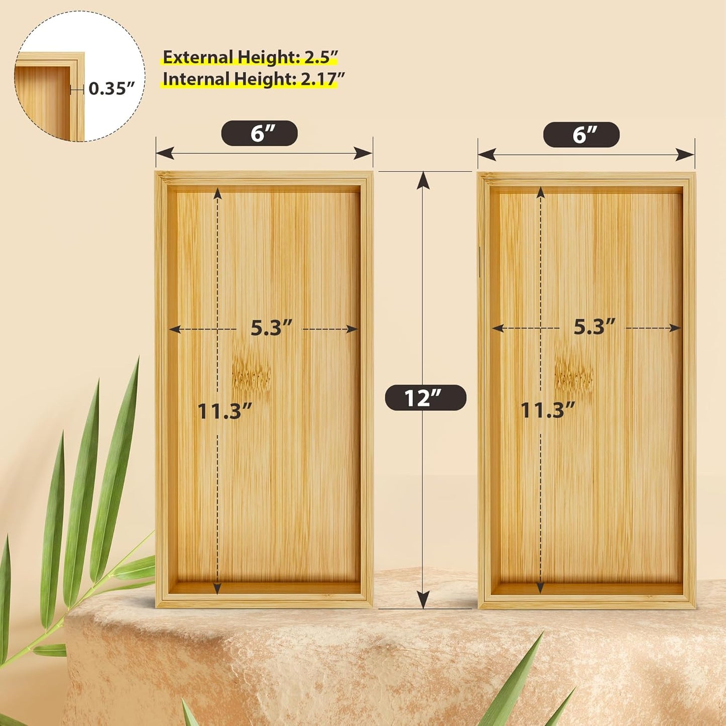 Kitchen Drawer Organizer Bins, Stackable Bamboo Drawer Organizer for Silverware, Flatware, Coffee Pod Organizer K Cup Holder for Countertop, 2 Pcs Coffee Station Organizer 12" x 6" x 2.5"