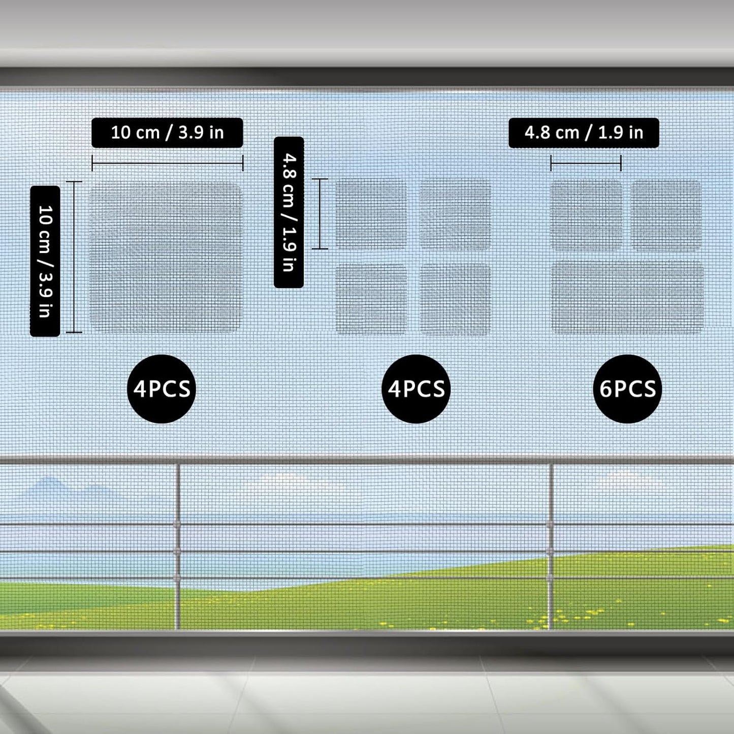 14 Sheets Window Screen Patches Repair Kit, Grey/Black 3 Sizes Window Screen Repair Kit for Mesh Screen Door, Strong Adhesive Fiberglass Quick Screen Repair Tape