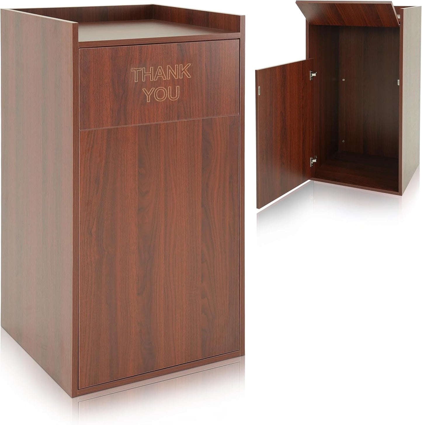 Alpine Restaurant Trash Can Cabinet - Commercial Trash Can 40 Gallon, Garbage Receptacle Indoor with Tray Holder for Restaurants, Cafeterias (Mahogany)