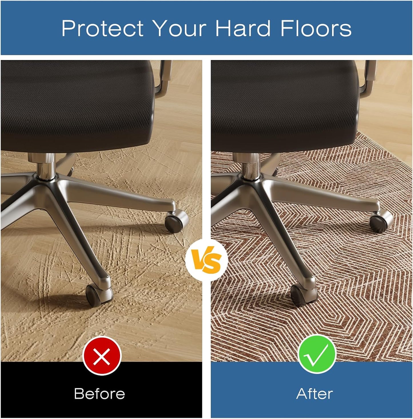 Office Chair Mat for Hardwood & Tile Floor, 36" × 48" Desk Chair Mat for Rolling Chairs, Anti-Slip Under Desk Rug Floor Protector for Home Office, Washable Area Rug for Living Room, Brown