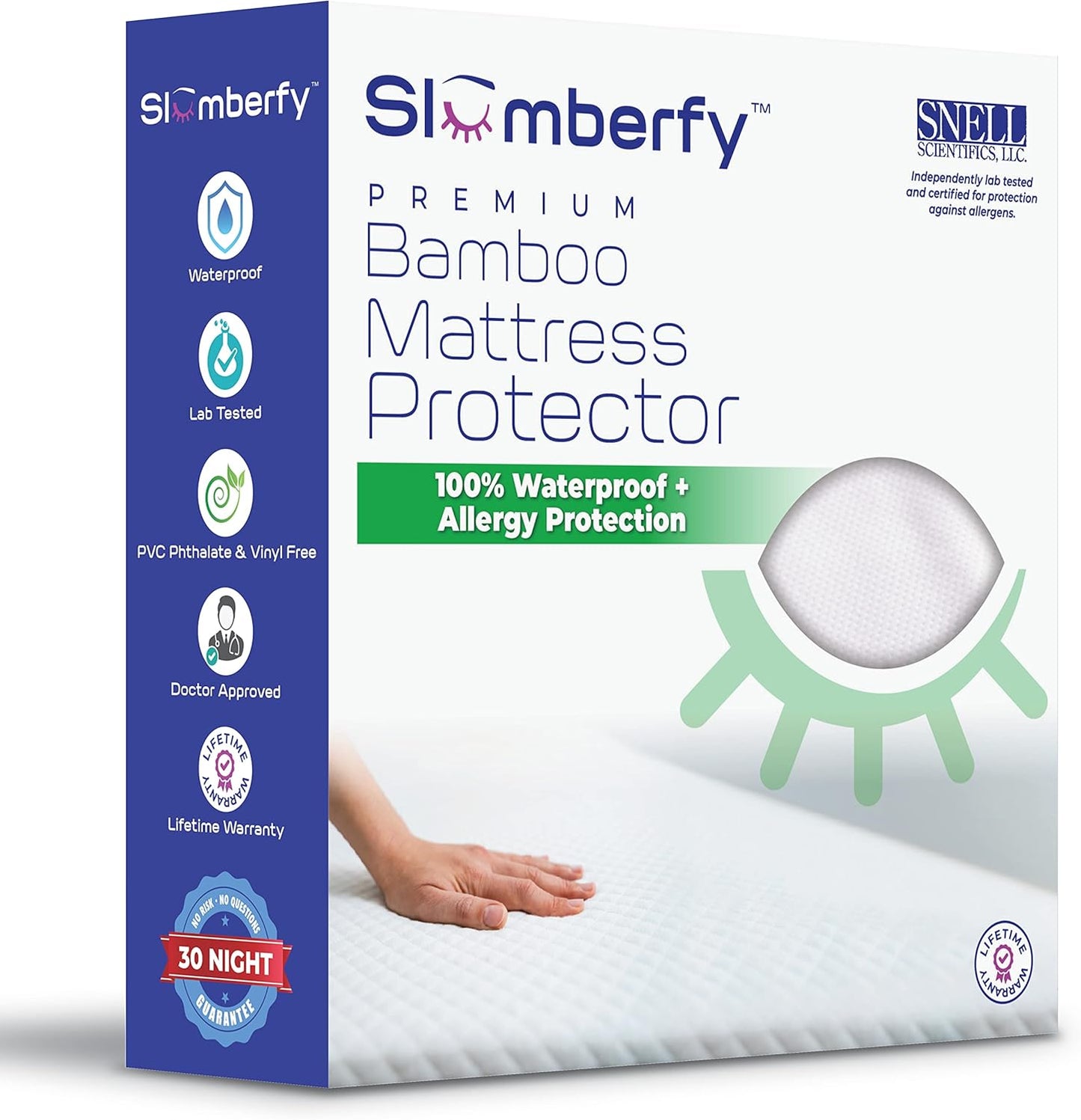 Waterproof Mattress Protector by Slumberfy | Hypoallergenic Bamboo Mattress Protector | Natural + Breathable Jacquard Fabric | Full Mattress Cover – 54x75”