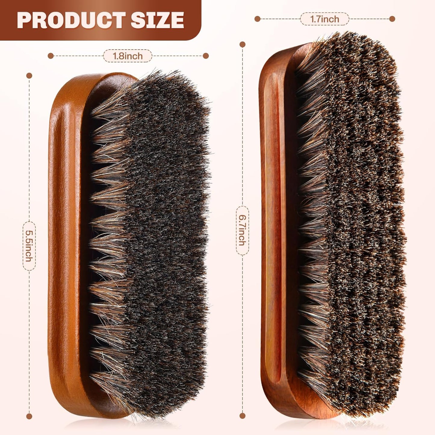 2 Pcs Horsehair Shine Shoes Brush Kit Polish Dauber Applicators Cleaning Leather Shoes Boots Care Brushes Suede Cleaner Brush(Brown Concaved Brush)