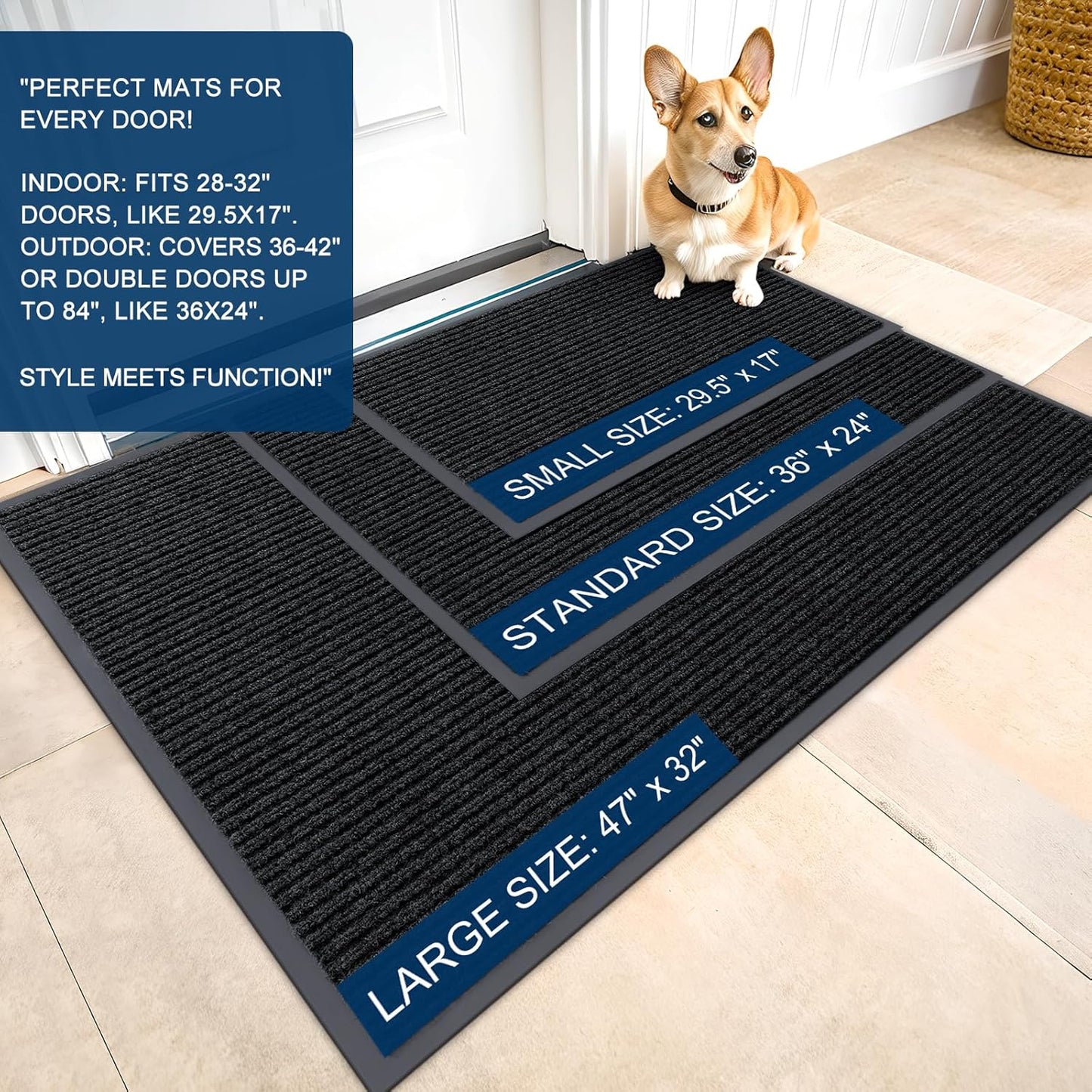 OLANLY Front Door Mat Indoor Outdoor Entrance, Waterproof Heavy Duty Doormat, Fade Resistant, Low Profile, Easy Clean Patio Porch Welcome Floor Mats for Entry, 36x24, Black
