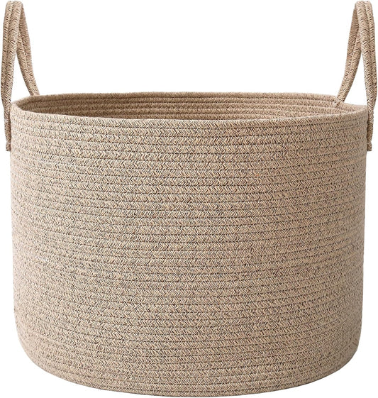 Woven Blanket Basket,65L Large Rope Storage Bin with Handles, Organizer for Blankets Toys Book and Clothes, Laundry Basket for Living Room Bedroom Nursery,Oatmeal