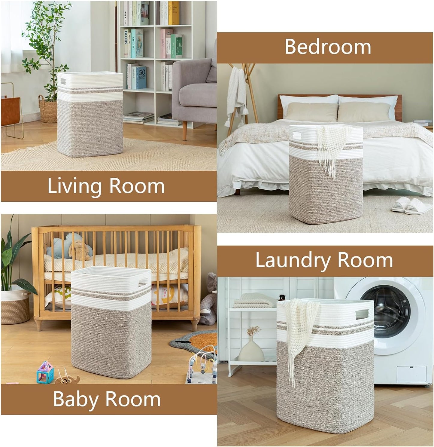 OIAHOMY Laundry Hamper-Laundry Basket,Tall Cotton Storage Basket with Handles,Decorative Blanket Basket for Living room,Collapsible Large Basket for Toys,Pillows,Clothes-16x13x22in-Yellow variegated