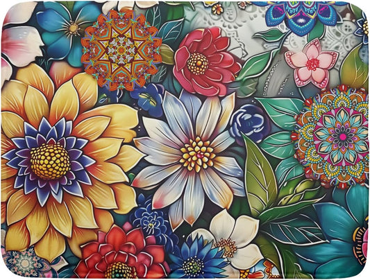 Boho Floral Dish Drying Mat for Kitchen Counter 18x24 Inch Super Absorbent Microfiber Kitchen Drying Mat Bohemian Flower Dish Drainer Rack Mat Reusable Washable Dish Drying Pad for Kitchen Coffee Bar