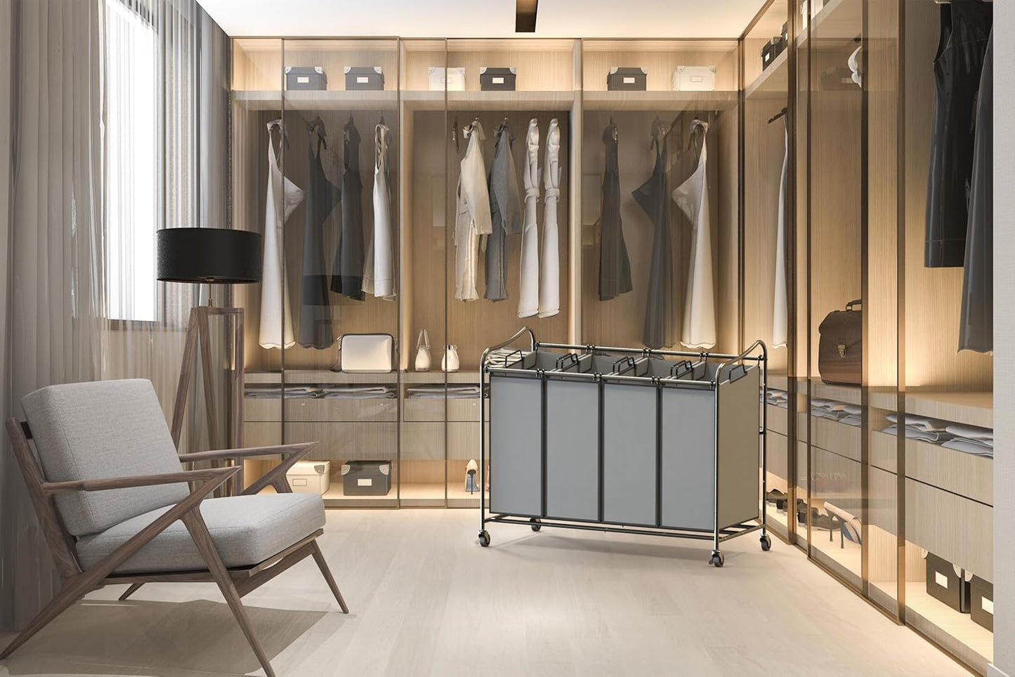 Simple Houseware 4-Bag Heavy Duty Laundry Sorter Rolling Cart, Dark Grey