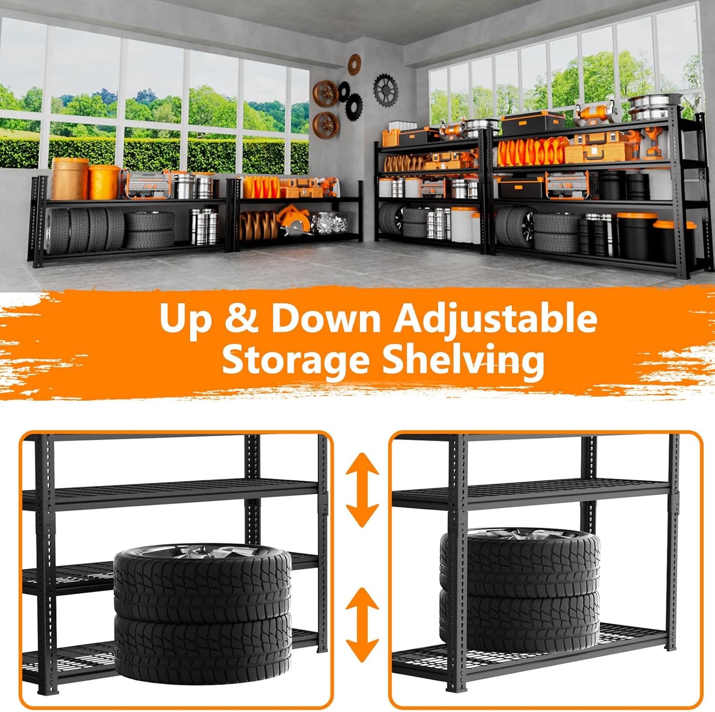Storage Shelves Heavy Duty 4 PCS, 48"L x 18"W x 60"H Garage Wire Shelving Unit Loads 2640LBS, 4-tier Adjustable Metal Industrial Utility Shelf Rack for Kitchen, Laundry, Pantry, Warehouse, Basement