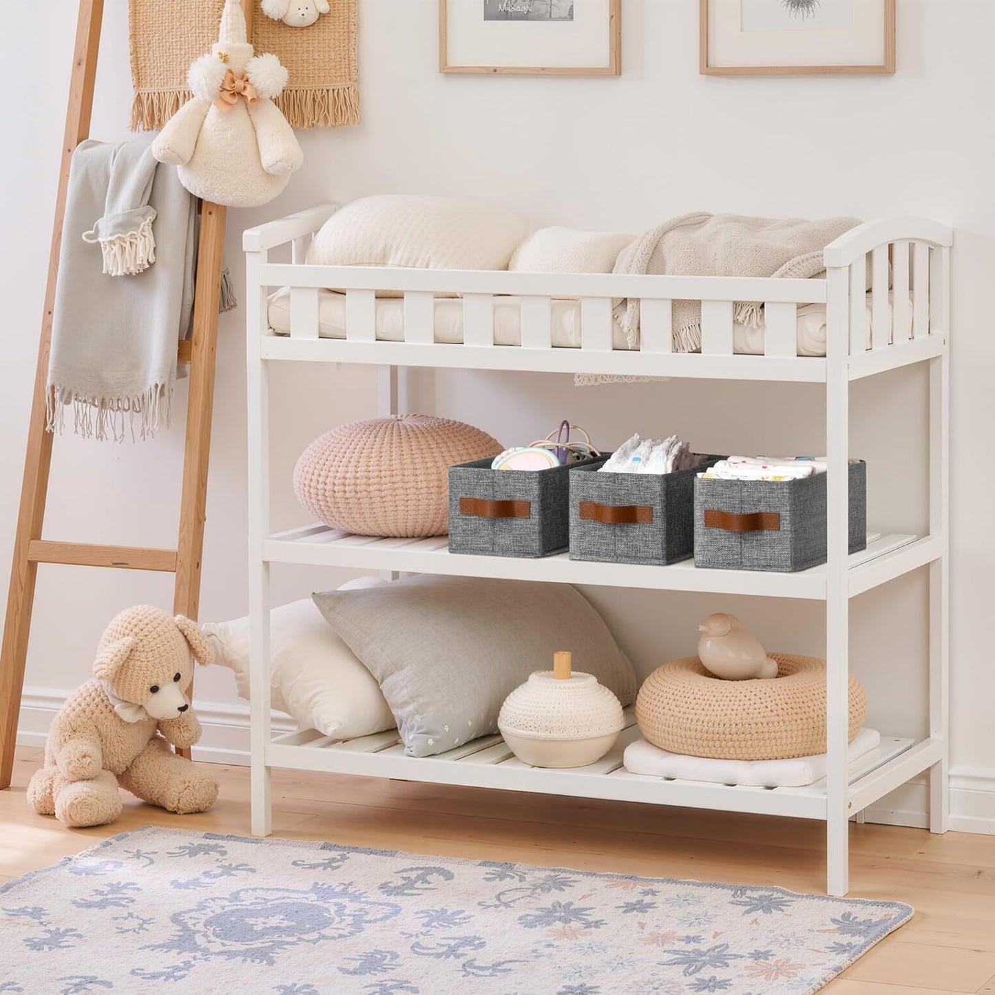 GRANNY SAYS Small Fabric Storage Bins with PU Handles, Storage Baskets for Shelves, Perfume Storage, Narrow Baskets for Organizing DVD, Photos, Aromatherapy, Scarf, Diaper, Cd, 3-Pack, Gray